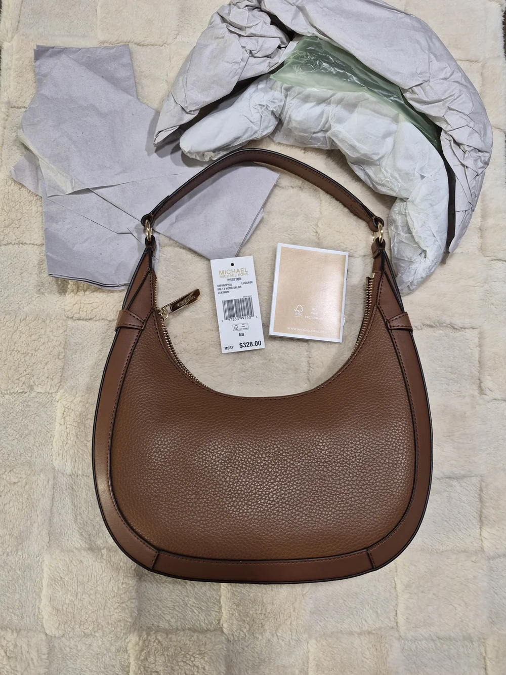 Michael Kors Preston Small Brown Leather Shoulder Bag Gold Hardware NWT